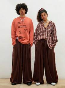 COUREZ Unisex Low Rise Oversized Velour Joggers With Contrast Piping /Summer Outfits For Women Y2K Summer Bottoms Summer Clothes Vintage - Brown - View 2