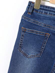 Tween Boy All-Match Casual Modern Streetwear Academic Cat Whiskers Craft Adjustable Elastic Waist 5-Pocket Stretch Skinny Jeans, All-Year Round Versatile Fashionable Denim Item - Dark Wash - View 4