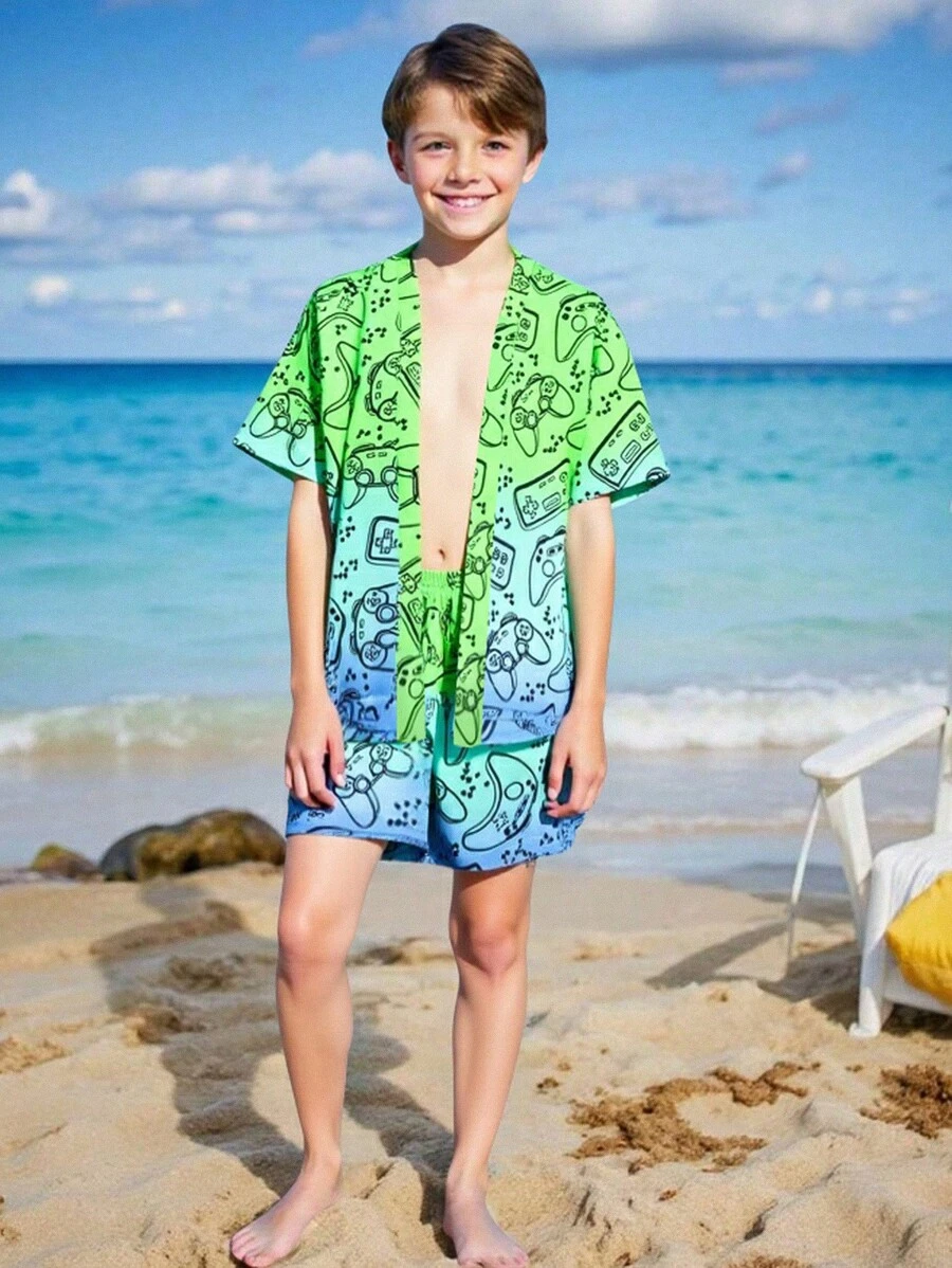 Tween Boys' Gradient Color Kimono Top & Shorts Beach/Swimwear Set - Multicolor - View 1