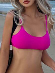 SHEIN Swim Bestselling Adjustable Strap Beach Vacation Pink Bikini Top, Spring/Summer