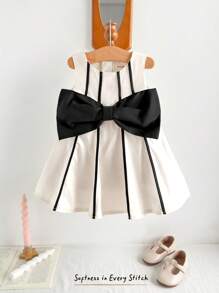 Cozy Pixies Vestido sin mangas con cuello redondo y lazo decorativo para bebé niña