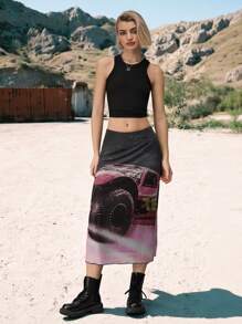 Easelle Women's Sexy Mesh Motorcycle Graphic Skirt, Spring/Summer - Black - View 2