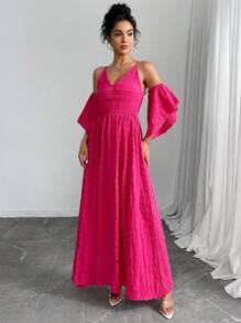Elenzga Vacation Casual Sleeveless Full Flare Dress For Women - Hot Pink - View 6