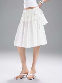 LYSMO 2025 New Arrival Women Summer Asymmetric Tiered Bow Decor Skirt, Fashion, Ins Style, Minimalist Mix Match - White - View 4