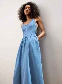 Maija 女士牛仔无袖紧身迷你连衣裙，蓝色 - 中等水洗藍 - 查看 6