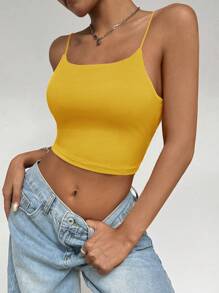SHEIN PETITE Metal Buckle Bra Top, Fashionable And Suitable For Summer - Yellow - View 3