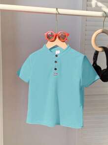 SHEIN Young Boy's Comfortable Solid Color Short Sleeve Polo Shirt For Casual Wear , Suitable For Spring And Summer,Suitable For Summer, Spring , Great For Outdoor, School, Street Style, Party And Casual Wear, High Cost-Performance - Green - View 4