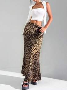 Easelle Leopard Print Mesh Overlay Skirt - Multicolor - View 5