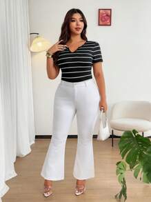 Flirla Plus Size Ribbed Knit Ribbed Bodysuit - Black - View 4