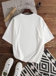 Manfinity Joysei Camiseta de manga corta con cuello redondo ajustada con estampado de frutas, limón, flores y letras, de estilo elegante, informal y de vacaciones, para hombres de talla grande, adecuada para vacaciones de verano, citas y reuniones; también adecuada para parejas, combinaciones familiares, un gran regalo para el novio - Blanco - Ver 3