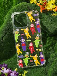 Teletubbies X SHEIN غطاء هاتف نقال شفاف مضاد للاصطدام بتصميم رسوم كرتونية جميلة ، غطاء واقي مناسب لهاتف آيفون