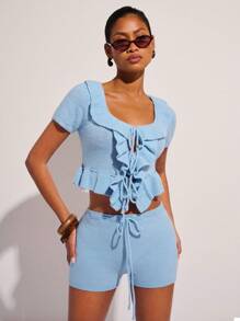 COSMINA Women's Summer Casual Solid Color Drawstring Waist Knit Shorts