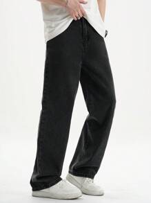 SHEIN Teen Boy Fashion Casual Black Y2k Denim Basic Simple Loose Straight Leg Jeans For Kids Clothes Boys Soft Dailywear And Kids Summer And Spring Rave Outfits Festival And Beach Outfits Clothes - Black - View 6