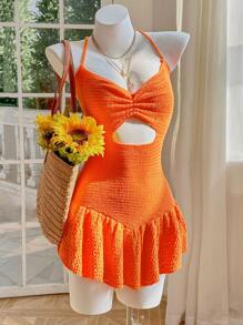 Skyraze Vestido de playa de verano corto y sin espalda con diseño calado y multicolor, adecuado para vacaciones