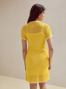 MOTF STUDIO CONTRAST BINDING ELEGANT VACATION SWEATER DRESS - Yellow - View 4