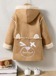 SHEIN Young Boy Dual Pocket Teddy Lined Hooded Coat - Khaki - View 7