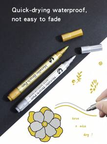 Gold And Silver Soft Tip Metallic Markers, Water-Based Oil Paint Pens For Greeting Cards, Drawing, Signature, Calligraphy Back To School - Multicolor - View 4