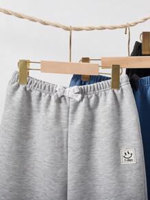 SHEIN 3pcs Tween Boys Casual Loose Knit Shorts Set, School, Campus, College - Dusty Blue - View 3