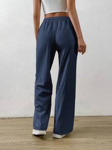 SHEIN PETITE CURVE Plus Size Solid Color Fashion Pants, Suitable For Summer,Summer Pants