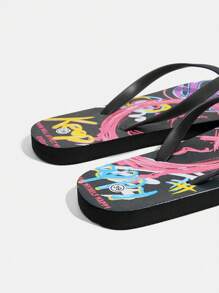 Grefit Love Pattern Flat Casual Beach Flip Flops, Indoor/Outdoor Wear - Black - View 4