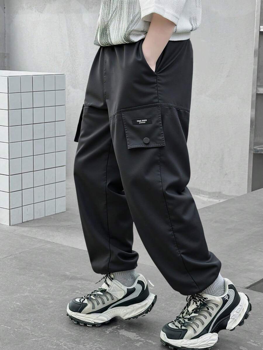 Tween Girls' Solid Color Pocket Casual Jogger Pants - Black - View 1