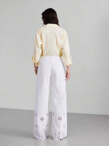 LYSMO Quần Jeans Ống Thẳng Thêu Lỗ Trắng Thường Ngày Cho Nữ - trắng - Xem 3