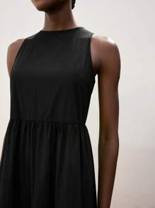 Maija Women's Black Dress With Oversized Ruffle Skirt, Horizontal Split Design, Modern Casual Resort Style, Comfortable Round Neck, Full Body Horizontal Split Splicing Double-Layer Ruffle Maxi Dress, Sleeveless Beach Vacation Outfit, Boho Beach Dress With Dramatic Maxi Skirt, Elegant Women's Casual Maxi Dress Modern Urban Casual Fashion Business Casual Women's Office Wear Low-Key Old Money Style Effortless Temperament High-End Urban Commuting High-Quality Airport Women's Wear High-End Material - Black - View 8