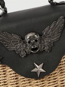 ROMWE Goth Women's Vintage Winged Skull Decor Handbag - Camel - View 4