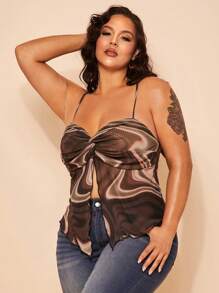 SHEIN BAE Regata Tie Dye Twist Plus Size para Mulheres, Estilo de Rua Moderno para o Verão - Castanho - Visão 4