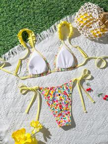 Swim Mod Women's Summer Vacation Beach Sweet Cute Random Print Bikini Swimwear Set - Multicolor - View 3