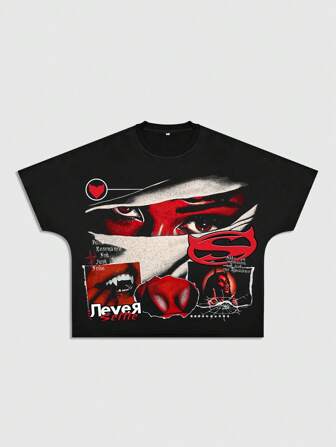 Street Life Men's Loose Short-Style Letter & Figure Printed Crew Neck Short Sleeve T-Shirt