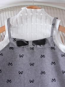 SHEIN 2pcs/Set Girls Summer Fashion Elegant Outfit, Turtleneck Sleeveless Tank Top + Bowknot Strap Dress, Lightweight