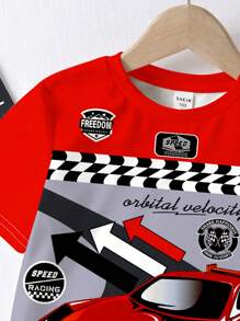 SHEIN Baby Boy Casual Chic Motorsport Graphic Print Round Neck Short Sleeve T-Shirt, Fashionable For Summer - Multicolor - View 4