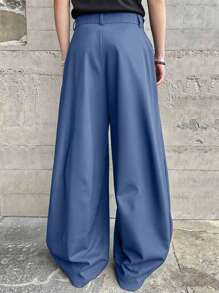 Claim Dot Manfinity Hypemode High Waist Designer Men's Wide Leg Pleated Loose Casual Pants - Blue - View 2