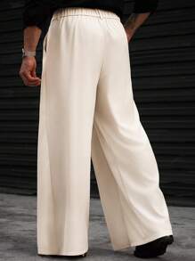 Manfinity Homme Plus Size Men's Casual Solid Color Wide Leg Pants, Fall - Apricot - View 2