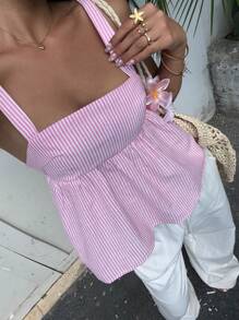 Aloruh Women's Stripes Casual Tank Top, Suitable For Summer Y2k - Baby Pink - View 1