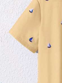 Tween Boy Casual Allover Pattern Short Sleeve Polo Shirt - Khaki - View 4