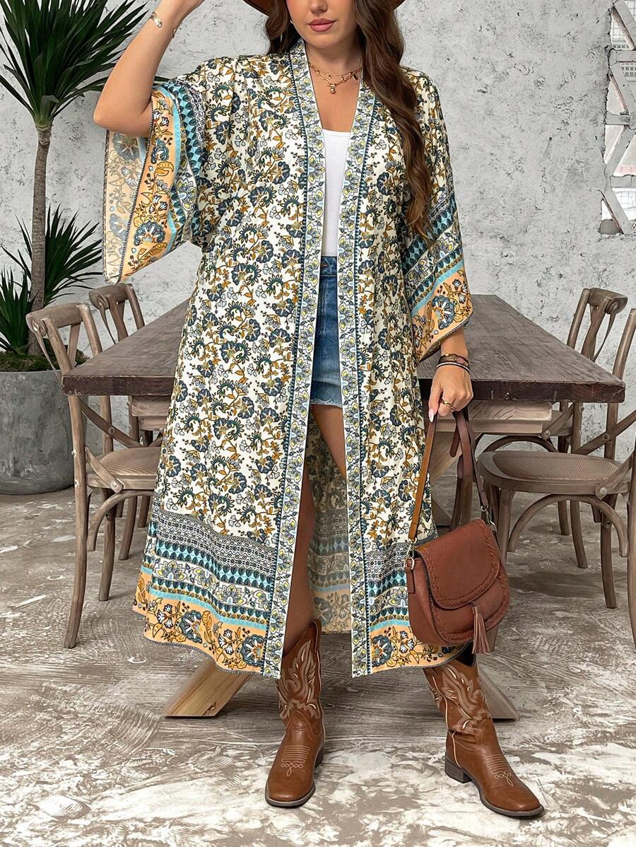 SHEIN LUNE Áo sơ mi rộng rãi in toàn bộ phía trước cho kỳ nghỉ hè cỡ lớn - Nhiều màu - Xem 1