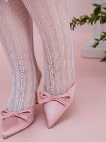 ROMWE Kawaii 1 Paar Spitze Schleife Highheels für Frauen, eleganter Stil, Frühling/Sommer - Pink - Übersicht 2