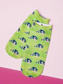 THE POWERPUFF GIRLS X SHEIN 1双时尚可爱条纹和毛茛图案踝袜 - 彩色 - 查看 2