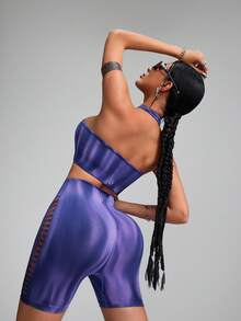 Innovista Innovista Dark Purple Seamless Tie-Dye Activewear Set,Sexy Summer Push-Up Sports Bra & Mesh Shorts,Removable Pads,Tummy Control Sculpting Fit For Gym & Cardio - Multicolor - View 2