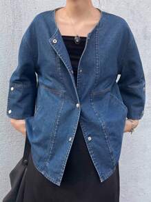FRIFUL 女式宽松牛仔夹克，喇叭袖，纽扣开合