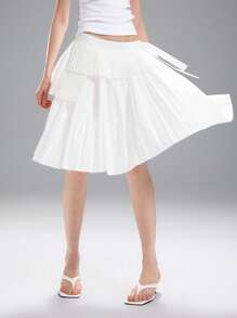 LYSMO 2025 New Arrival Women Summer Asymmetric Tiered Bow Decor Skirt, Fashion, Ins Style, Minimalist Mix Match - White - View 5