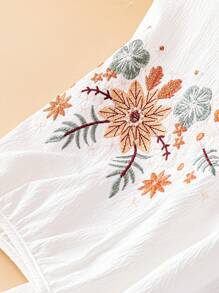 Linhara Plus Size Women Embroidered Versatile Casual Blouse - White - View 4