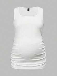 Modmama Set de 3 camisetas de tirantes de unicolor para maternidad, slimming, casuales y sencillas, perfectas para el verano - Blanco y Negro - Ver 6