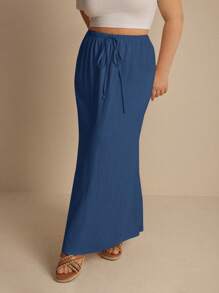 Elaquor Plus Size Solid Color Tied Casual Summer Skirt
