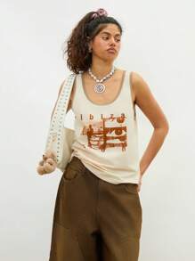 COUREZ Áo tank top dáng rộng unisex in họa tiết Ibiza / Áo mùa hè phong cách Y2K thường ngày cổ điển - Nhiều màu - Xem 5