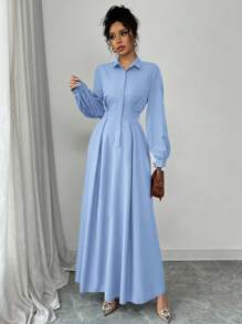 Selianne 优雅通勤纯色灯笼袖连衣裙，秋季长款女装