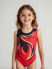 Tween Girls Dance Sporty Jumpsuit, Snug Fit Comfortable Colorblock Long Sleeve Leotard, Sleeveless Activewear Costume For Performance - Multicolor - View 1