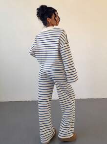 Siren Gaze Women Two Pieces Outfits For Daily Wear Winter Casual Spring - Blue and White - View 2